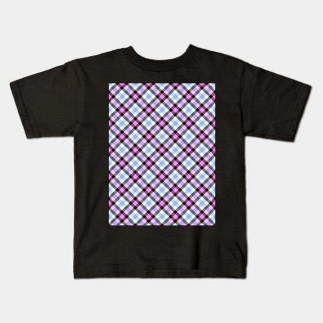 Pink and Blue Plaid Background Kids T-Shirt by MarjanShop